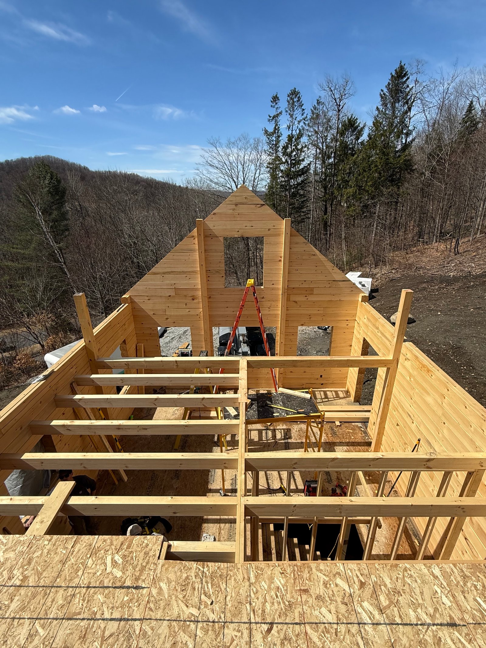 Framed renovation structure under construction